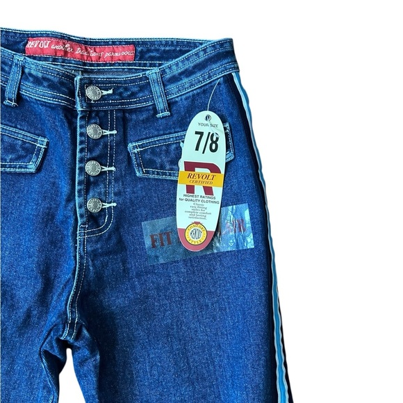Revolt Jeans High Rise Flare With Track Stripe NOS Deadstock 90s Y2K NWT Sz 7 /8 - Picture 3 of 12